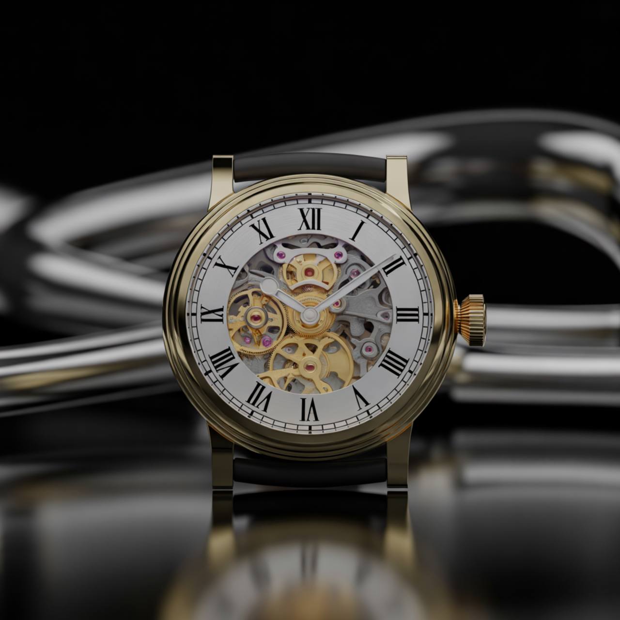 Detailed mechanical watch 3D model